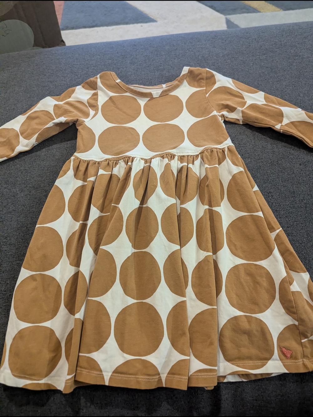 Pink Chicken Kids Long Sleeve Polka Dot Dress - Cream and Tan